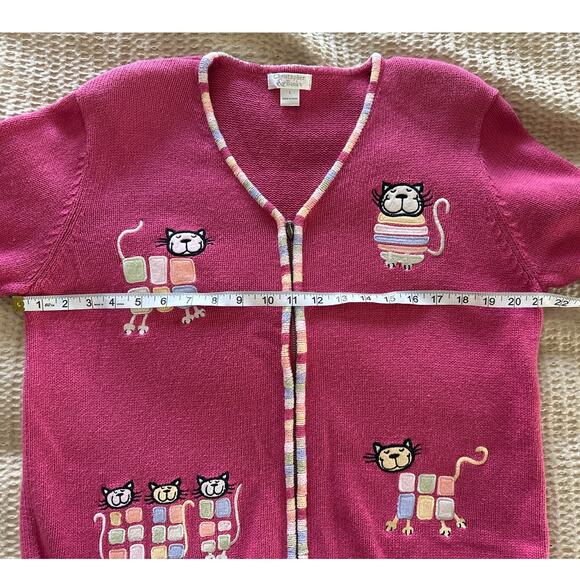 Vintage Christopher Banks Cardigan Sweater Womens L Pink Novelty Cat Print Zip - Picture 5 of 9